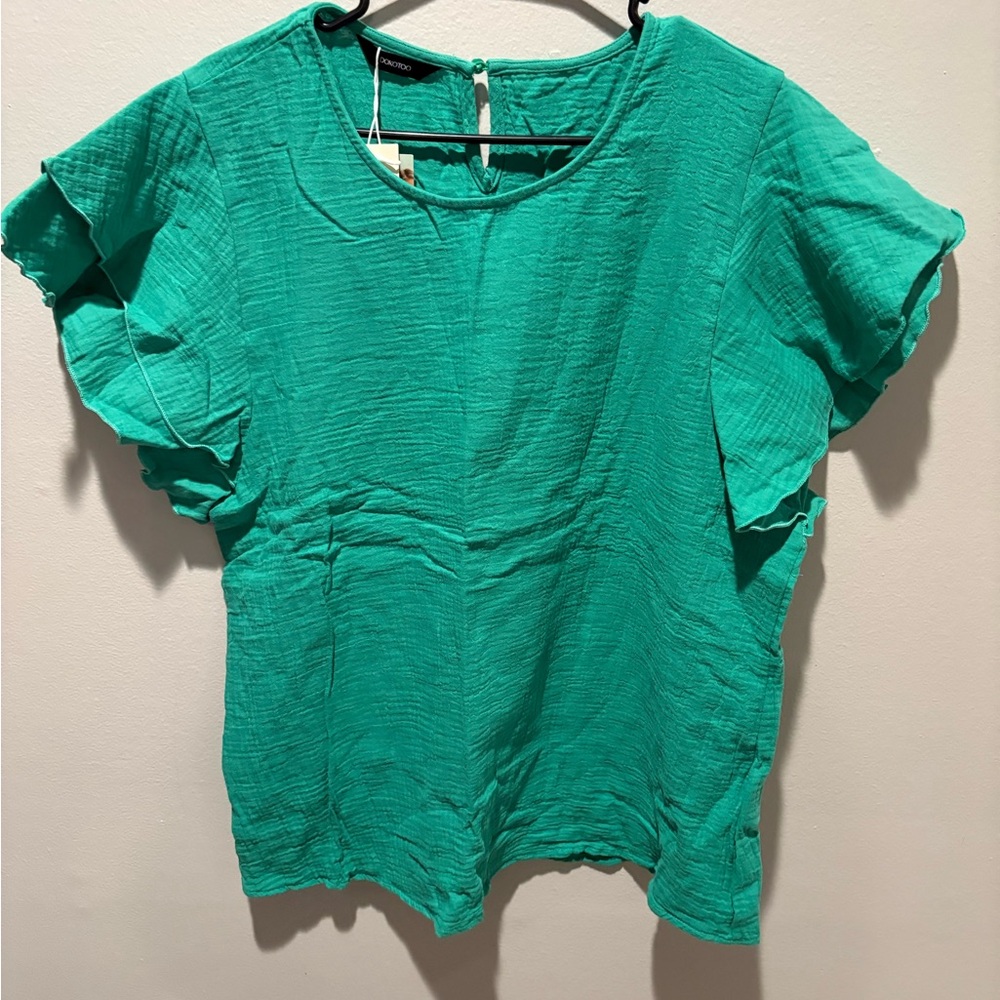 Women's Green Ruffle Sleeve Top